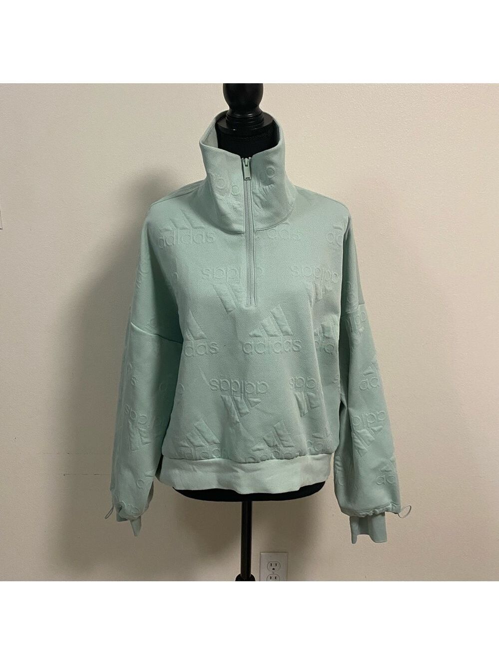 Adidas Sweater Women’s Size Large Green AEROREADY Jacquard Logo Zip Sweatshirt